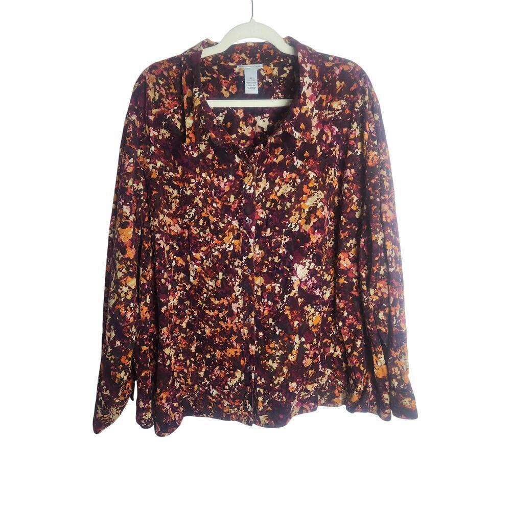 Catherine's corduroy button-down shirt sz 4X abstract fall colors lightweight